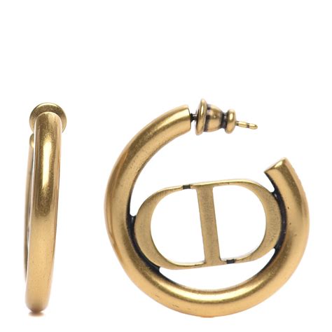 CHRISTIAN DIOR Metal 30 Montaigne Hoop Earrings Aged.